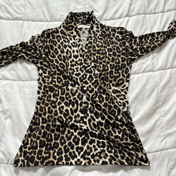 Chaus New York Womens Size Small Cheetah Print Wrap Blouse 3/4 Sleeve Vintage - Picture 7 of 8